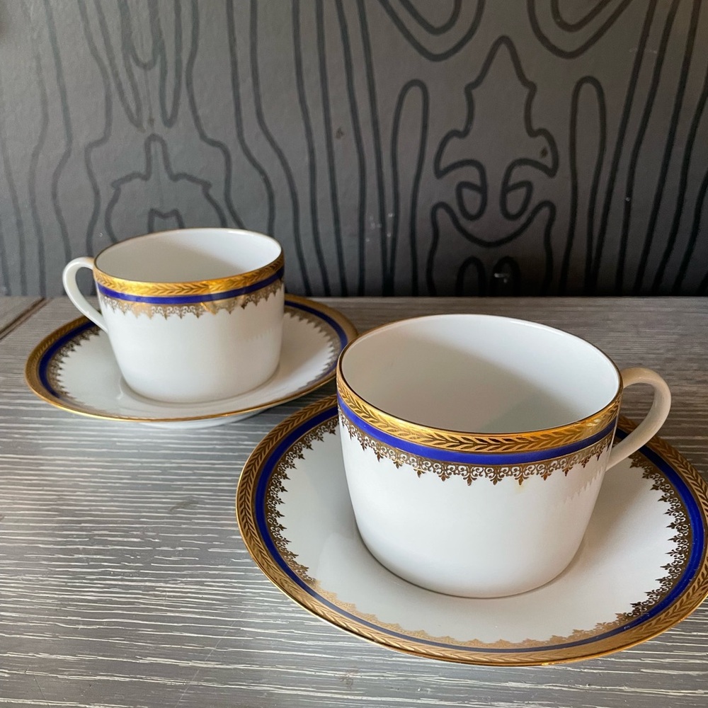 Pair of Vintage Limoges Porcelain Cup and Saucer Set